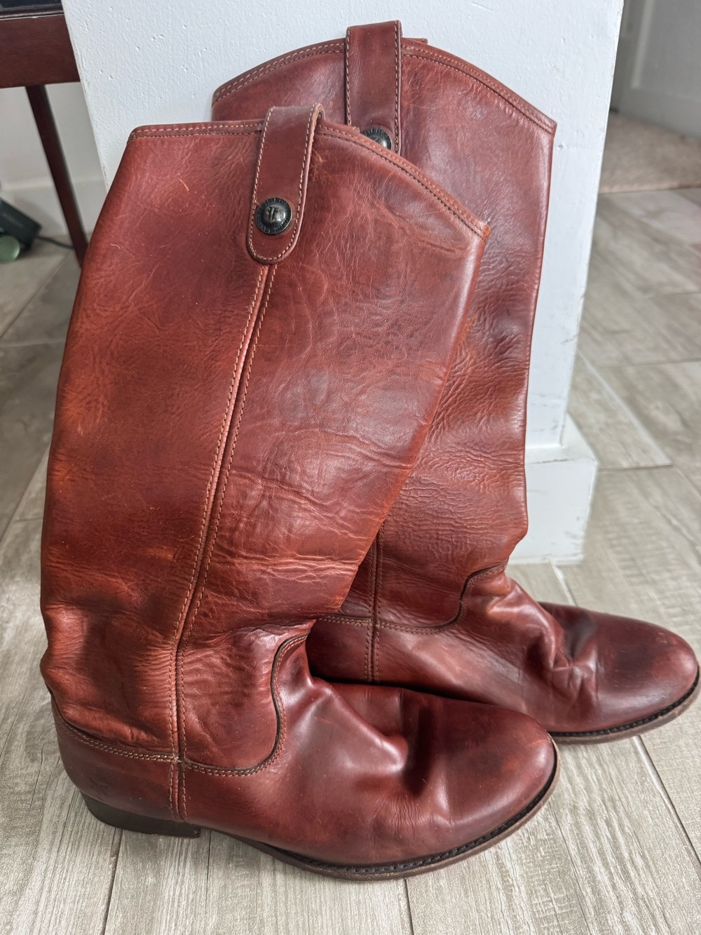 Frye Melissa Button Tall Cognac Leather Riding Boots 8.5 B